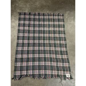 Vintage 1950s All Wool Made In Scotland Fringed Plaid Picnic‎ Blanket L64 X W48
